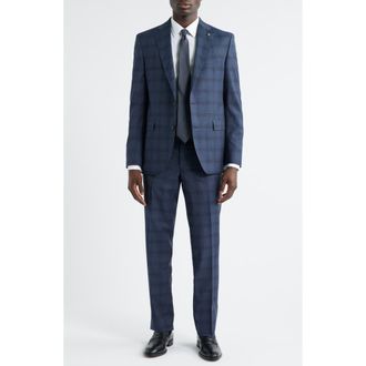 Jack Victor Esprit Blue Plaid Wool Suit in Mid Blue at Nordstrom Rack, Size 36 Regular