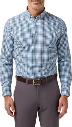 Mizzen+Main Leeward Trim Fit Performance Button-Up Shirt in Dark Teal Hudson Plaid at Nordstrom, Size Xx-Large