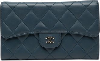 Chanel Navy Leather Long Wallet (Bi-Fold) (Pre-Owned)