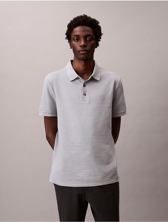 Calvin Klein Mens Waffle Knit Classic Polo Shirt - Grey - 2XL