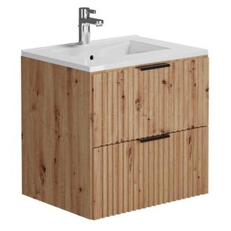 Vente-Unique Vente-unique - Mobile per bagno sospeso con scanalature e lavabo da incasso 60 cm Naturale chiaro - zevara