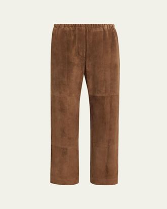 The Row Kenan Suede Straight-Lag Ankle Pull-On Pants