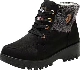 Generic Snow Boots Womens Winter Walking Boots Cotton Warm Fur Lined Chunky Heel Snow Shoes Ankle Booties Mid Calf Lace Up Suede Casual Non-Slip Orthopedic Sh