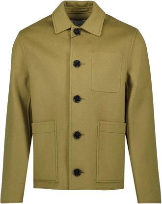 Ami Overhemden, Heren, Groen, S, Wol, Wollen en kasjmier khaki jas