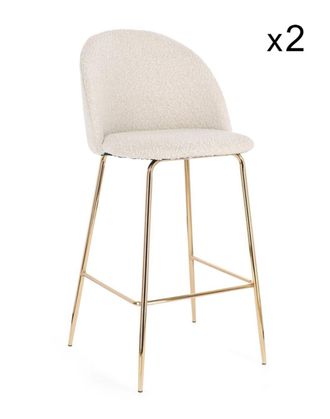 Konte Design Lote de 2 taburetes de tela boucl&eacute; marfil y patas de acero dorado
