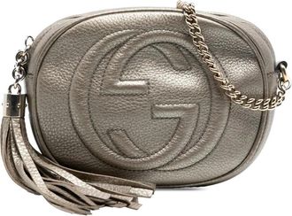 Gucci Pre-owned Cross Body Bags, female, Gray, Size: ONE SIZE Pre-owned Vintage Metallic Leather Marmont Camera Bag