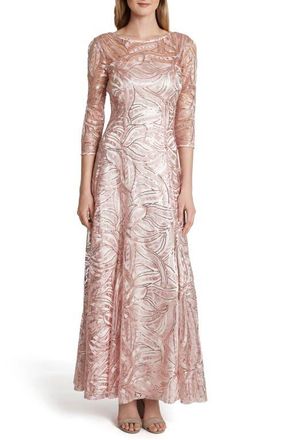 Elie Tahari Embroidered Sequin A-Line Gown in Petal Pink at Nordstrom, Size 10