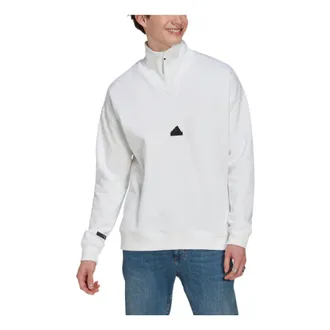 adidas Mens adidas New 1/2-zip Solid Color Small Logo Half Zipper Pullover Stand Collar Long Sleeves White HG2074