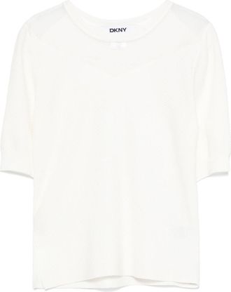 DKNY T-shirt con inserti semi trasparenti - Bianco