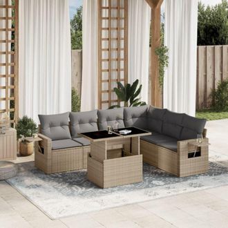 vidaXL Vidaxl - Set Sof&aacute;s De Jard&iacute;n 7 Piezas Y Cojines Rat&aacute;n Sint&eacute;tico Beige