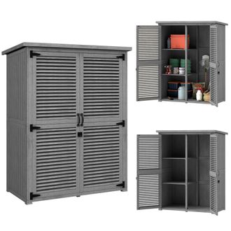 OUTSUNNY Cobertizo De Madera 0,83 M&sup2; 127x65x168 Cm Armario De Exterior De Madera Con 2 Puertas De Persiana 2 Estantes 2 Asas Y Techo Impermeable Gris