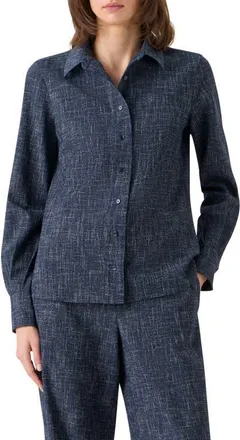 Akris Wool Blend Tweed Button-Up Shirt in Navy-Ecru at Nordstrom, Size 12