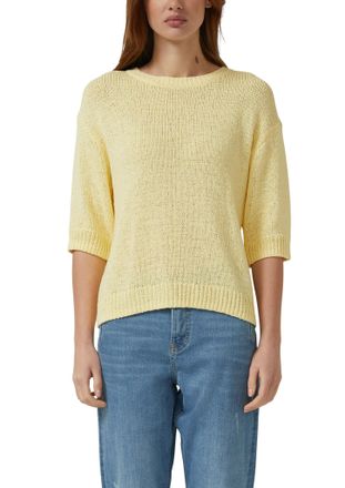s.Oliver 3/4 Arm-Pullover S.OLIVER, Damen, Gr. 34, gelb, Strick, Obermaterial: 60% Baumwolle, 40% Polyamid, unifarben, l&auml;ssig geschnitten h&uuml;ftbedeckend, Rundha