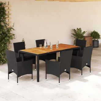 vidaXL Set De Comedor Jard&iacute;n 7 Pzas Con Cojines Rat&aacute;n Pe Acacia Negro Vidaxl