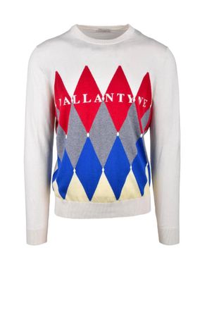 Ballantyne Argyle Pattern Cream Knit Sweater