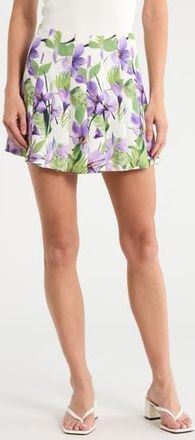 Alice & Olivia Carter Floral Pleated Miniskirt in Floral Palm Cream at Nordstrom Rack, Size 12