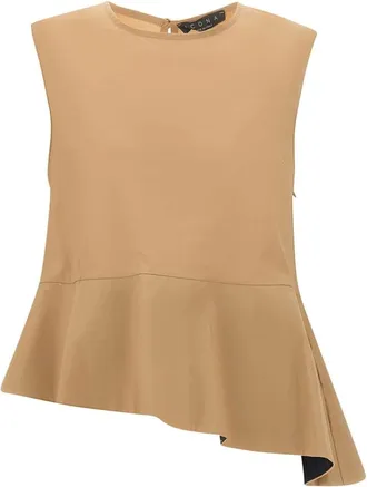 Kaos Kaos, Overhemden, Dames, Beige, S, Katoen, Asymmetrische top met ruches