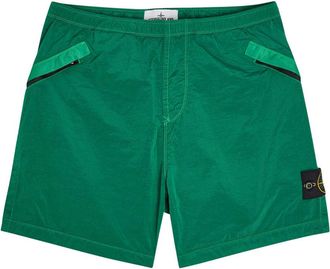 Stone Island Logo-appliqu&eacute;d Crinkled Nylon Shorts - Green - 36 (W36 / XL)