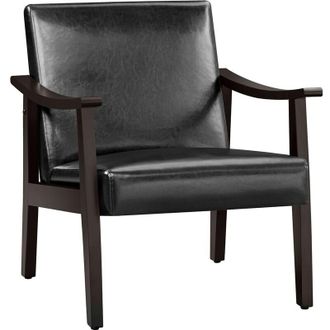 Yaheetech Poltrona Lounge in Ecopelle Imbottita con Schienale Braccioli Ergonomica da Salotto Nero - Yaheetech