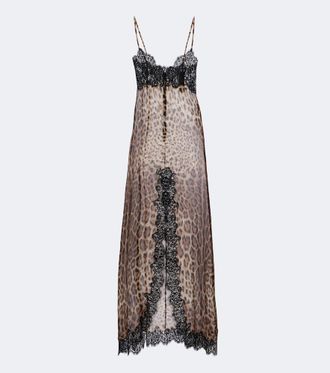 Dolce & Gabbana Lace-trimmed silk-blend chiffon slip dress