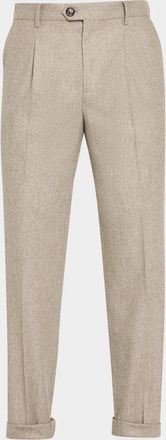 Brunello Cucinelli Men & apos;s Carded Flannel Pleated Trousers