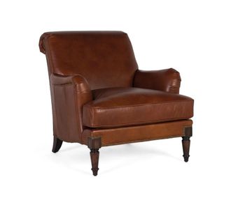 Giner&Colomer Sill&oacute;n tapizado en cuero con reposabrazos y patas de madera