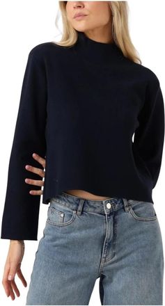 Minus Truien & Vesten, Dames, Blauw, XL, Navy High Neck Pullover Sweater