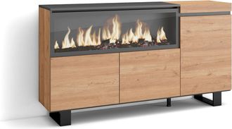 Skraut Home Skraut Home - Aparadores Para Sal&oacute;n, Gran Capacidad De Almacenaje, 160, 3 Puertas, Chimenea El&eacute;ctrica Xxl, Dise&ntilde;o Industrial, Estilo Moderno, Roble