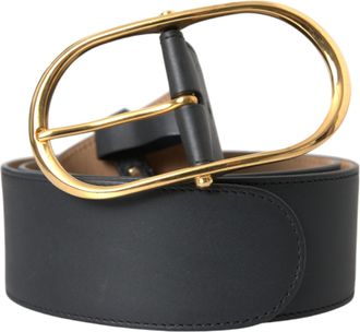Dolce & Gabbana Mens Black Leather Classic Metal Oval Buckle Belt Calf
