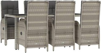 vidaXL Set Comedor Jard&iacute;n 7 Pzas Y Cojines Rat&aacute;n Sint&eacute;tico Gris Vidaxl