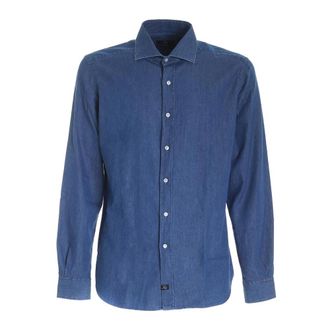 Fay Casual Shirts, male, Blue, Size: 4XL Chambre Washed Shirt