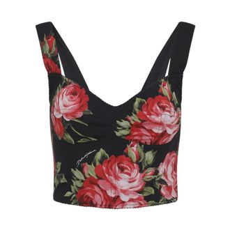 Dolce & Gabbana Sleeveless Tops, female, Multicolor, Size: 2XS Rose Bouquet-Print Cotton Bustier Top