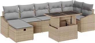 vidaXL Garden Sofa Set Height-Adjustable 8 pcs Beige Poly Rattan vidaXL