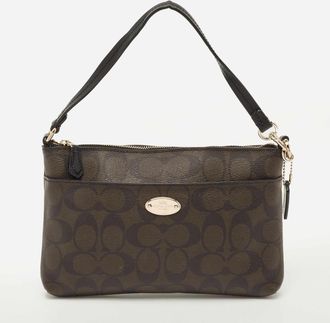 Coach Pop Black/brown Signature Coated Canvas Wristlet Pouch