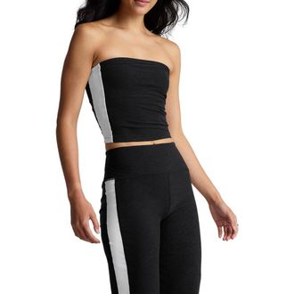 Beyond Yoga Space Dye Strapless Stripe Crop Top in Darkest Night/Cloud White at Nordstrom Rack, Size X-Small