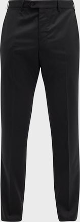 Giorgio Armani Basic Wool Flat-Front Trousers, Black