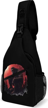 Generic Bigfoot Red Moon Mens Crossbody Chest Sling Bag for Travel Hiking Lightweight Shoulder Bags with Small Side
