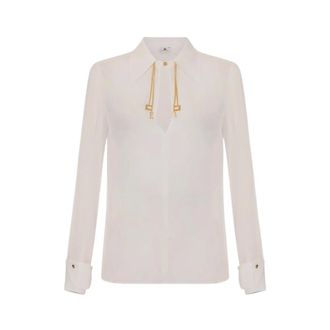 Elisabetta Franchi Blusa in georgette con loghi gioiello - - Blouses & Shirts - Donna - Bianco - XL