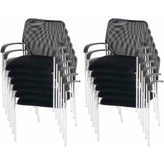 Hhg Hhg - Lote De 12 Sillas De Visita Tulsa, Silla De Conferencia Apilable, Tela/textil, Asiento Negro, Respaldo Negro