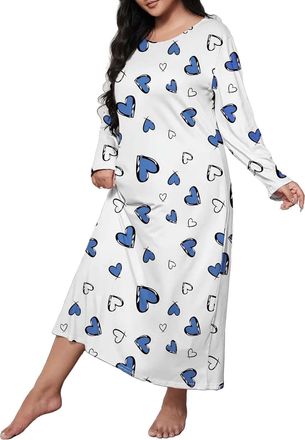 Generic Plus Size Nighties For Women Soft Plus Size Casual Sleep Dress Womens Plus Heart Print Long Sleeve Round Neck Stretch Loose Nightdress Sleeveless Cott