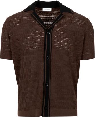 Paolo Pecora Zijden Gebreide Poloshirt - Heren - Vesten - Bruin - XL - Truien & Vesten