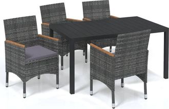vidaXL Vidaxl - Juego Muebles Jard&iacute;n 5 Pzas Con Cojines Rat&aacute;n Sint&eacute;tico Gris