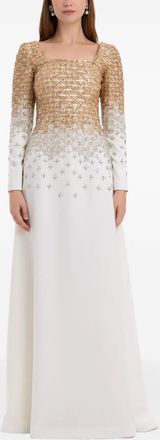 Dina Melwani Abito da sera con ricamo - Bianco