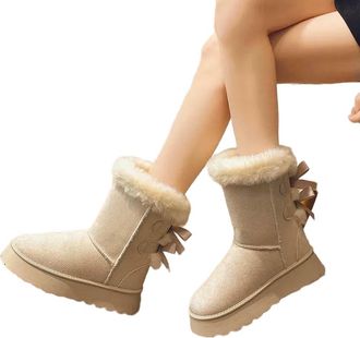Generic NYSBH Winter Thick-soled Mid-tube Snow Boots Bow Furry Mouth Plus Fluffy Thick Cotton Boots Casual Everything