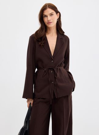 Contemporaine Womens Thin belt flowy hammered blazer