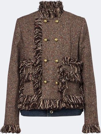 sacai Fringed tweed and denim jacket