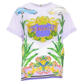 Versace Beverly Palm lilac purple silk print short sleeve top IT40 S