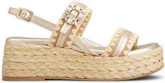 Roger Vivier Summer Crystal Embellished Platform Espadrille Sandal in Crema Chiaro/Oro at Nordstrom, Size 10Us