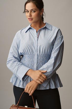 Maeve Long-Sleeve Smocked-Waist Blouse