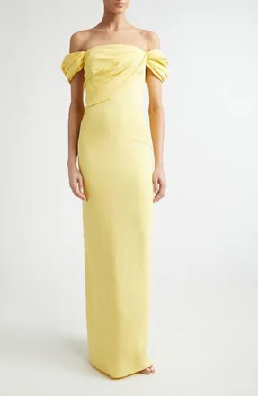 Oscar De La Renta Draped Stretch Cady Column Gown in Butter at Nordstrom, Size 8